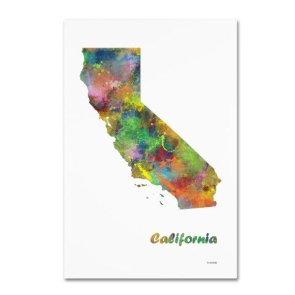 Marlene Watson 'California State Map-1' Canvas Art, 12x19, Trademark Fine Art, Mfr#: MW0275-C1219GG